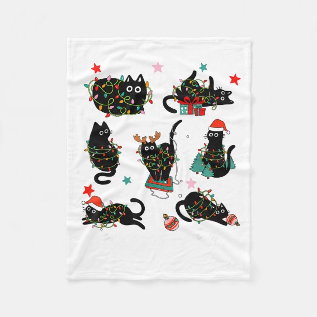 Cat Christmas Light Reindeer Santa Christmas Cat L Fleecedecke (Vorderseite)