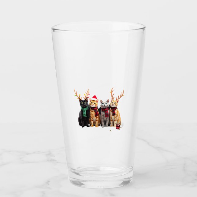 Cat Christmas Light Reindeer Santa Christmas Cat L Glas (Vorderseite)