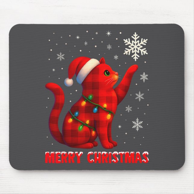 Cat Christmas Light Reindeer Santa Christmas Cat L Mousepad (Vorne)