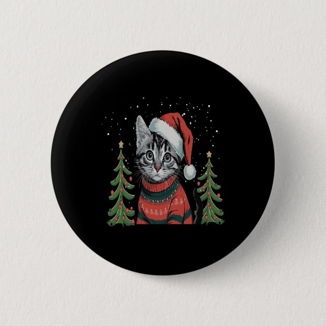 Cat Christmas Light Reindeer Weihnachten Button (Vorderseite)