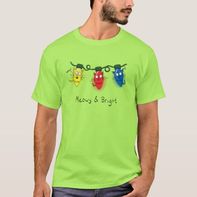 Cat Christmas Lights Funny Meowy und hell T-Shirt (Vorderseite)