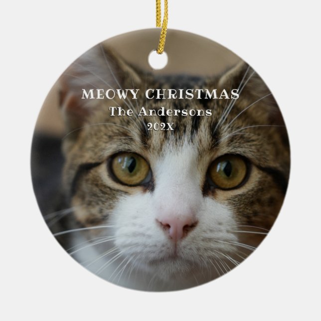 Cat Christmas Niedlich Kitty Foto Meowa Weihnachte Keramik Ornament (Vorne)