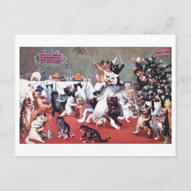 Cat Christmas Party mit Kittens, Louis Wain Postc Postkarte (Vorderseite)