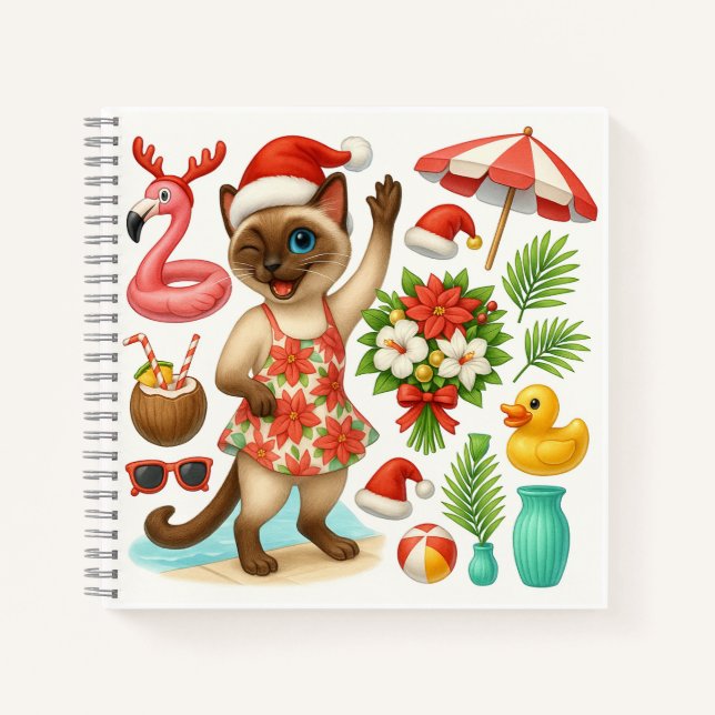 Cat Christmas Pool Party Notizbuch (Vorderseite)