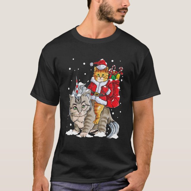 Cat Christmas Santa Caticorn Meowy Xmas T-Shirt (Vorderseite)