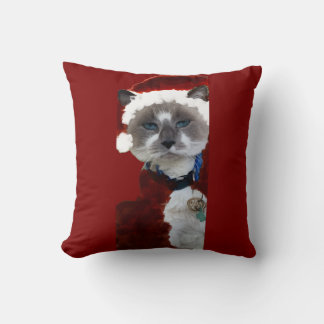 Cat Christmas Santa Maureen Girard Blue Eyes Kissen