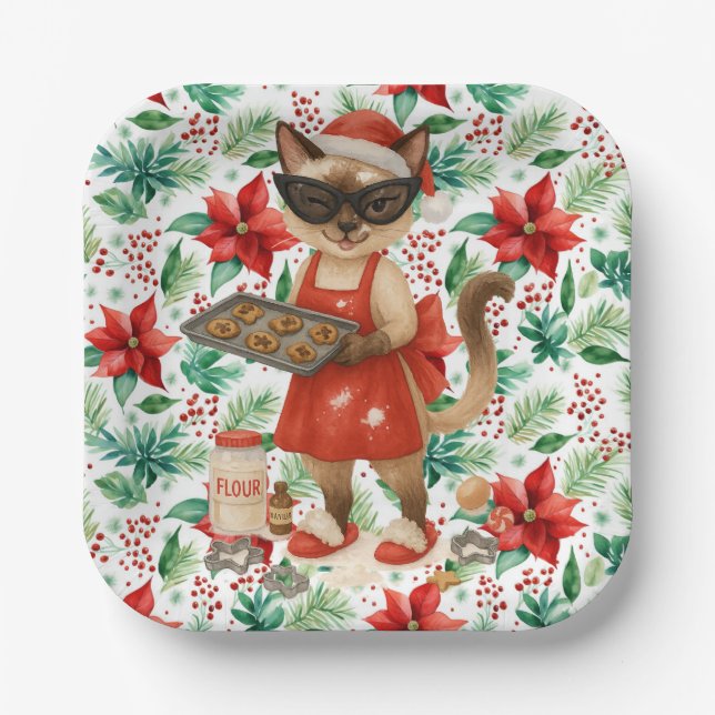 Cat Christmas themed for Siamese Cat Lovers Pappteller (Vorderseite)