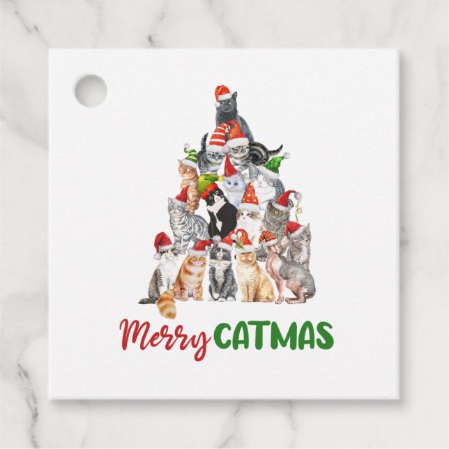 Cat Christmas Tree Cat Lover Weihnachtsfeiertag Geschenkanhänger (Vorderseite)