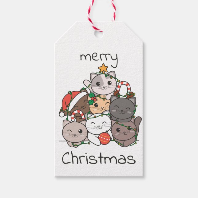 Cat Christmas Tree Funny Animal Christmas Holiday Geschenkanhänger (Vorderseite)