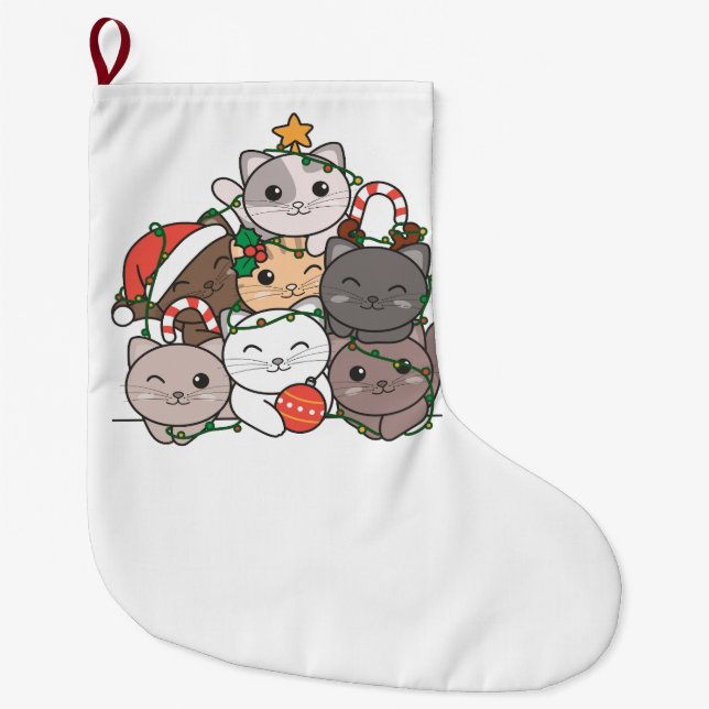 Cat Christmas Tree Funny Animal Christmas Holiday Großer Weihnachtsstrumpf (Vorderseite)