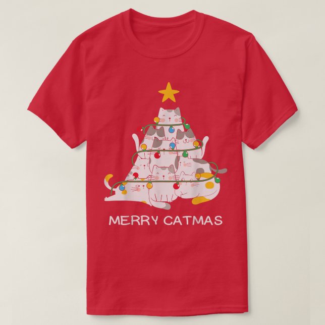 Cat Christmas Tree Merry Catmas Meow Christmas Cat T-Shirt (Design vorne)