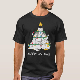 Cat Christmas Tree Merry Catmas Meowy Weihnachten T-Shirt