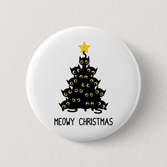Cat Christmas Tree Niedlich Black Kitten Lover Meo Button (Vorderseite)