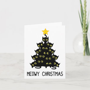 Cat Christmas Tree Niedlich Black Kitten Lover Meo Karte