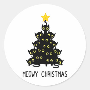 Cat Christmas Tree Niedlich Black Kitten Lover Meo Runder Aufkleber