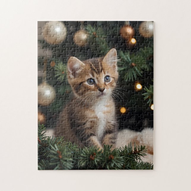 Cat Christmas Tree Puzzle - Niedlich Holiday Jigsa (Vertikal)