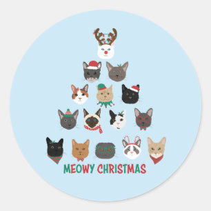 Cat Christmas Tree Runder Aufkleber
