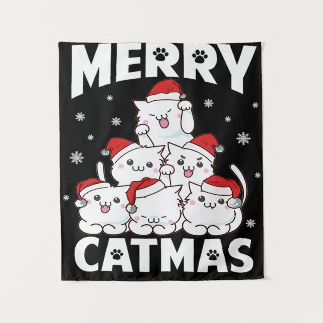 Cat Christmas Tree Wandteppich (Vorderseite)