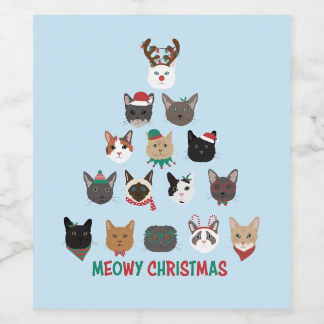 Cat Christmas Tree Weinetikett (Einzelnes Label)