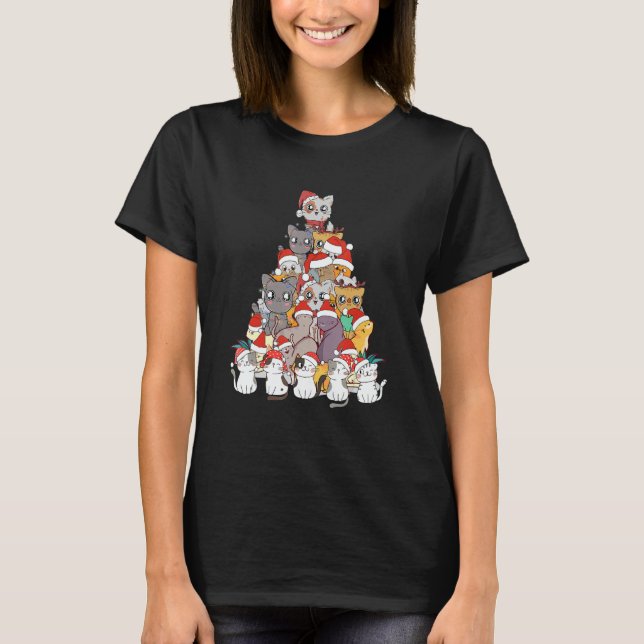 Cat Christmas Tree Xmas  Meowy Catmas Santa T-Shirt (Vorderseite)