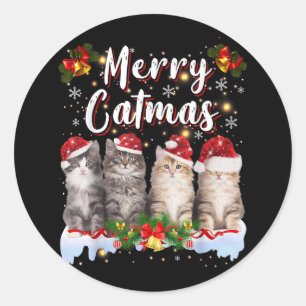 Cat Christmas Weihnachtsmannmütze Funny Merry Catm Runder Aufkleber