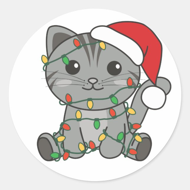 Cat Christmas Winter Animals Cats Classic Round St Runder Aufkleber (Vorderseite)