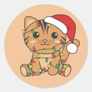 Cat Christmas Winter Animals Cats Classic Round St Runder Aufkleber