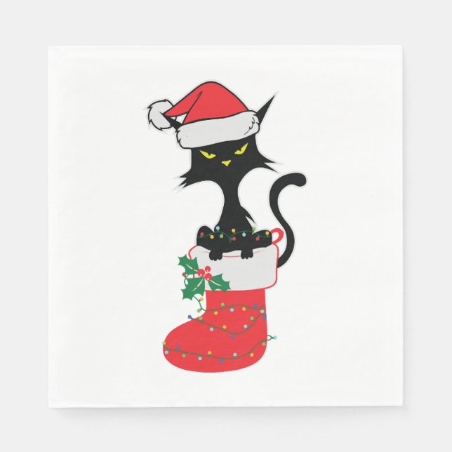 Cat Chritmas Weihnachtsmannmütze Serviette (Vorderseite)