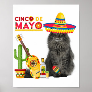 Cat Cinco De Mayo Liebe Gitarre Cactus Drinks Lieb Poster