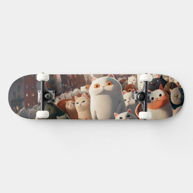 Cat City Cartoon Crowd Skateboard (Horizontal)