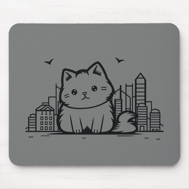 Cat Cityscape Furry Niedlich Vector Graphic Mousepad (Vorne)