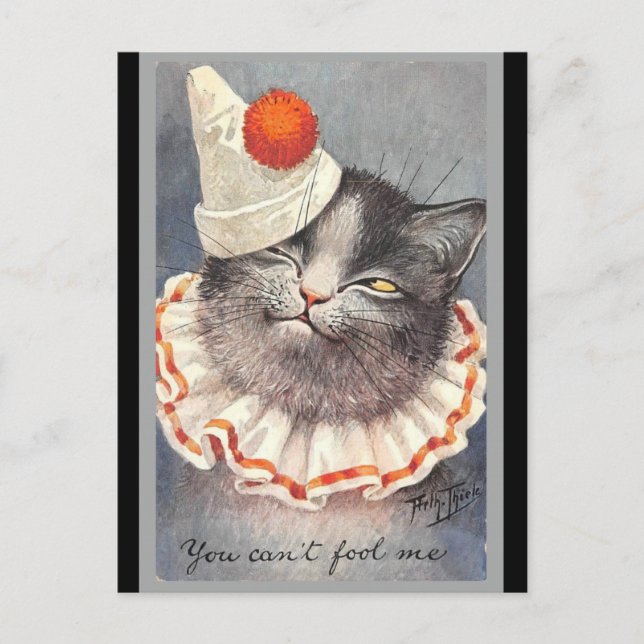 Cat Clown Vintage Abbildung Postkarte (Vorderseite)
