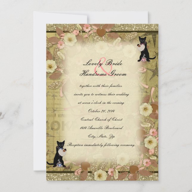 Cat Coffee Lovers Collage Style Hochzeit Einladung (Vorderseite)