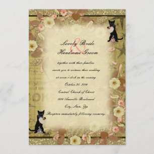 Cat Coffee Lovers Collage Style Hochzeit Einladung