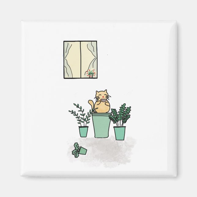 Cat Coffee Window Planters Green Magnet (Vorne)