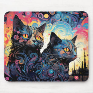 Cat Colorful Animal Verzauberung Abstrakt Mousepad