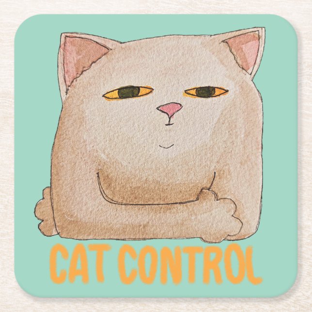 Cat Control Rechteckiger Pappuntersetzer (Vorderseite)