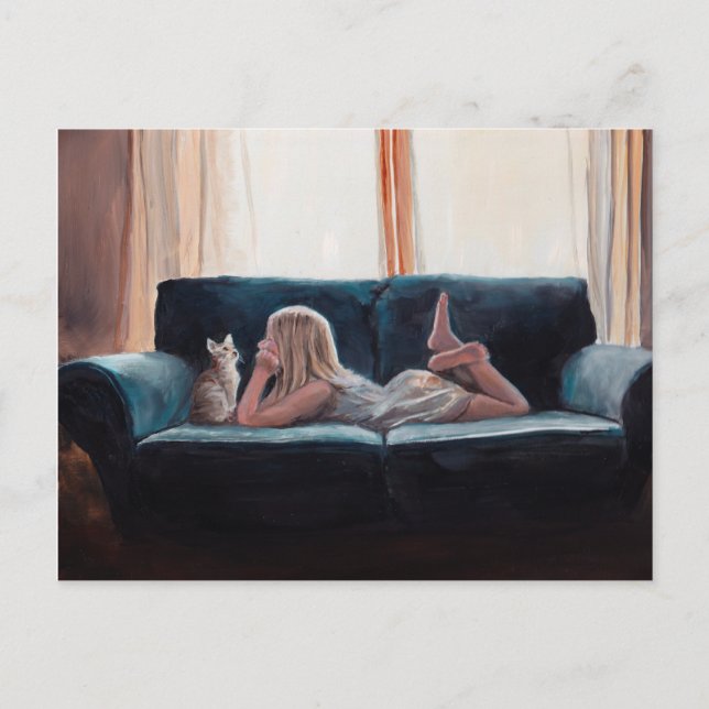 Cat Conversation Figurative Art Postkarte (Vorderseite)