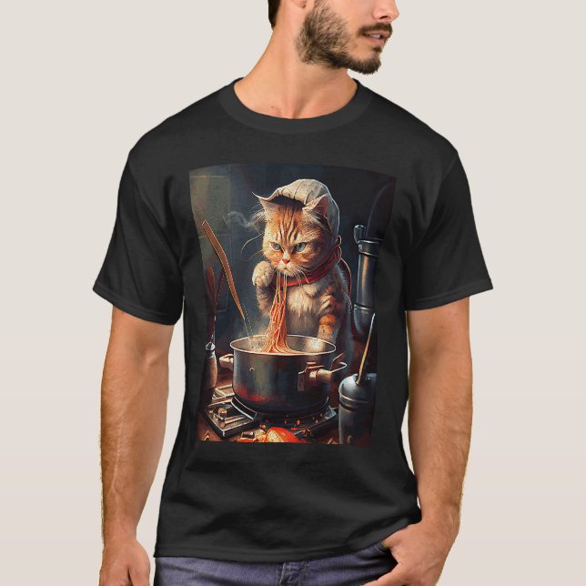 Cat Cooking Noodles T-Shirt (Vorderseite)