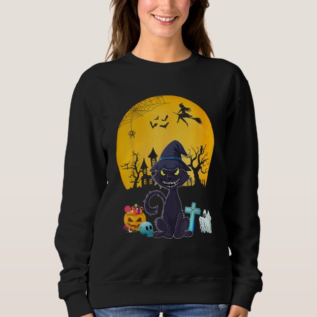 Cat Costume Halloween Witch Horror Carved Pumpkin Sweatshirt (Vorderseite)