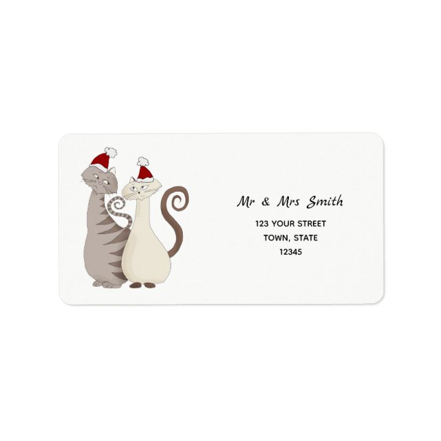 Cat Couple Christmas Rücksendeadresse Adressaufkleber (Vorne)