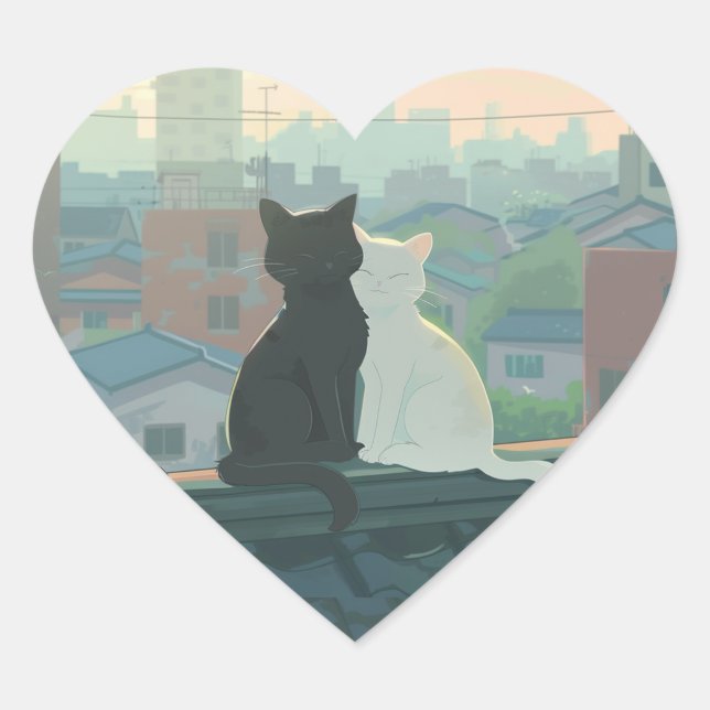 Cat Couple Herz-Aufkleber (Vorderseite)