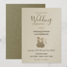 Cat Couple Modern Gold Elegante Hochzeit Einladung