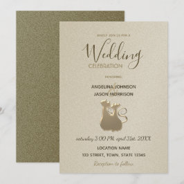 Cat Couple Or Moderne Élégant Mariage Invitation