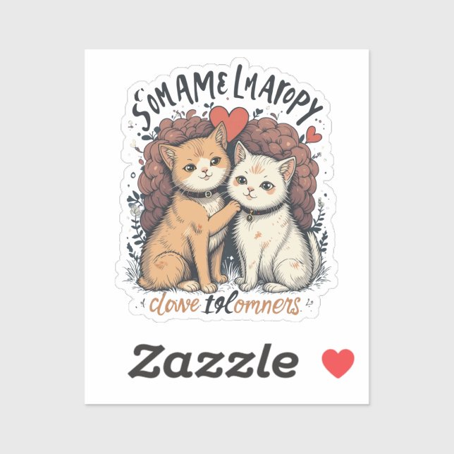 Cat Couple Vinyl Sticker Niedlich Romantik Feline (Blatt)