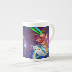 Cat Cowboy auf einem Hai radeln einen Regenbogen Prozellantasse