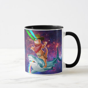 Cat Cowboy auf einem Hai radeln einen Regenbogen Tasse