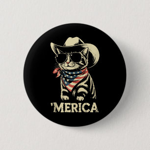 Cat Cowboy Merica Kitten Patriot Boys 4. Juli Button