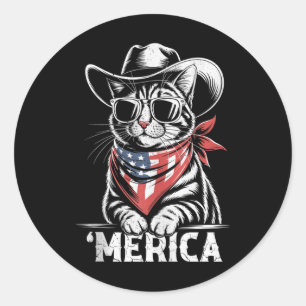 Cat Cowboy Merica Kitten Patriot Boys 4. Juli Runder Aufkleber