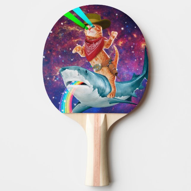 Cat Cowboy mit einem Hai, der einen Regenbogen spu Tischtennis Schläger (Vorderseite)
